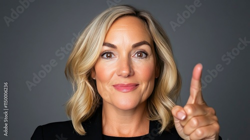 Confident Businesswoman Gesturing with Forefinger, Portrait