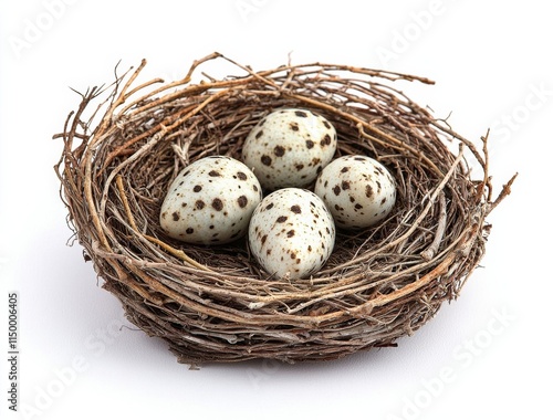 Natural Birds Nest on a White Background , isolated on white background,  , copy space, copy space for text,