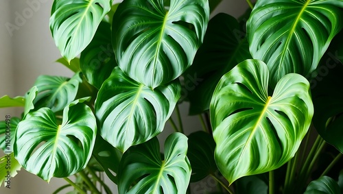 Green monstera leaves fill the background, suitable for nature-themed designs, eco-friendly branding, or tropical-inspired projects photo