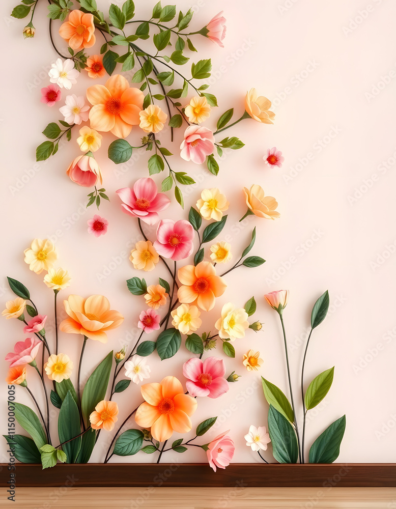 Obraz premium Floral wall, flat design, with white tones
