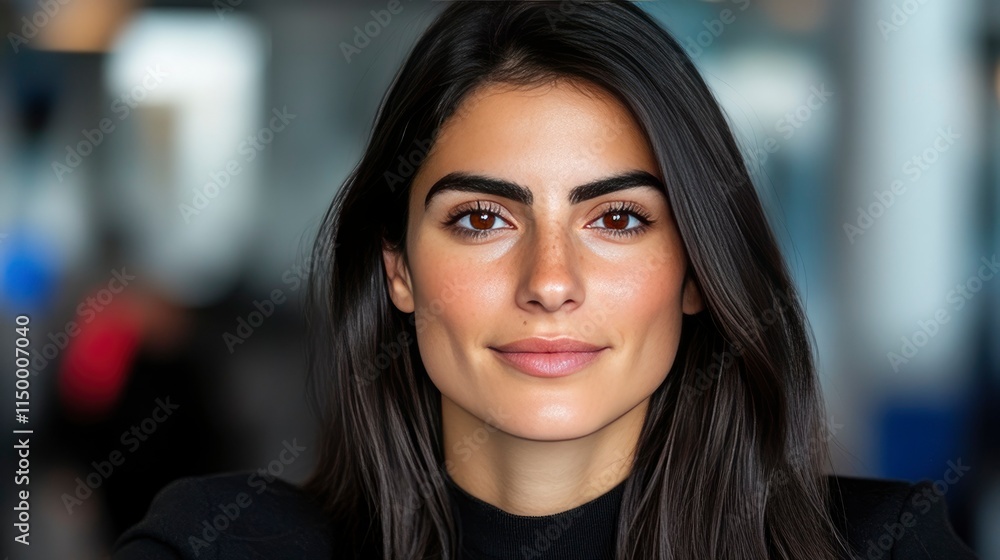 Confident Young Woman with Long Black Hair Portrait Confident Young Woman with Long Black Hair Portrait