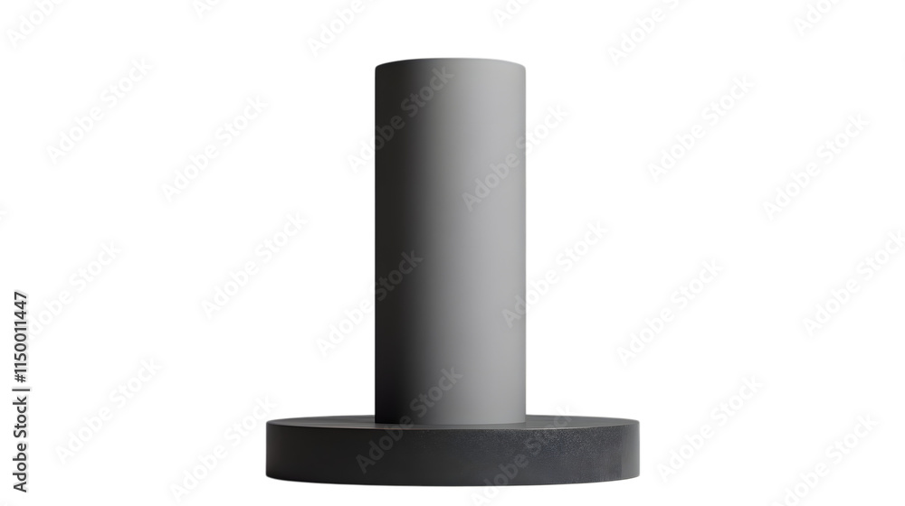 Minimalist gray cylinder display stand with matte texture for industrial product visuals Isolated on transparent background Minimalist gray cylinder display stand with matte texture for industrial product visuals Isolated on transparent background