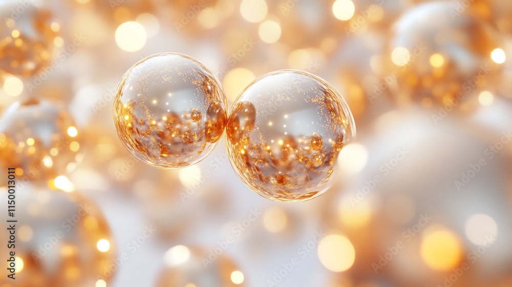 Abstract golden spheres, bokeh background. Abstract golden spheres, bokeh background.