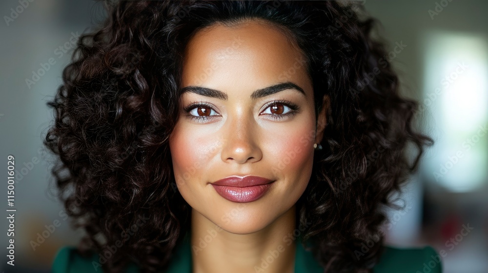 Confident Young Woman with Curly Hair and Soft Makeup Confident Young Woman with Curly Hair and Soft Makeup