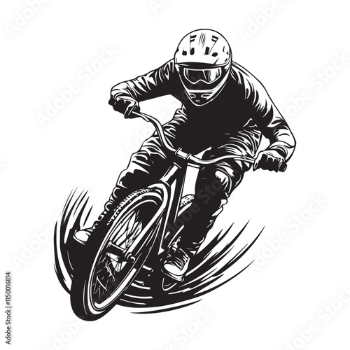  Bmx rider image vector. Cycling BMX Freestyle rider is performing Vector illustration isolated on white background.