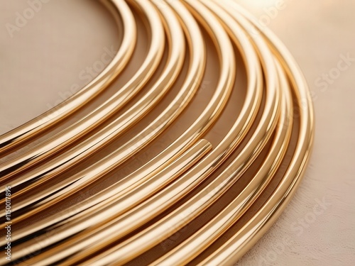Golden Metal Tubes Shiny Copper Pipes Rolled Coil Industrial Material Luxury Texture