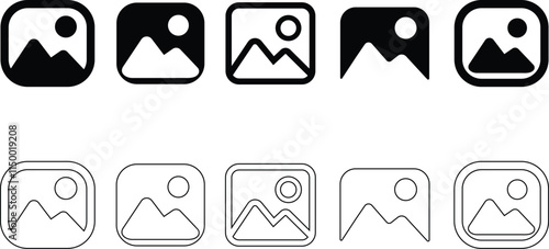 gallery icon set vector, silhouette of an image, Photo album icon, album sign, image symbols, Picture icons, isolated on transparent background, used for mobile apps, web designs, ui elements.