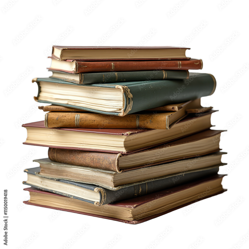 A stack of old books with worn covers A stack of old books with worn covers
