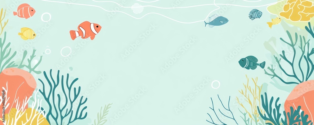 Obraz premium Underwater scene with colorful fish and coral reefs.