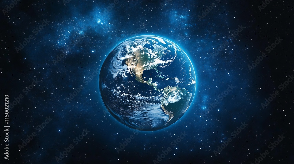 Fototapeta premium The Earth in space a blue night sky with stars