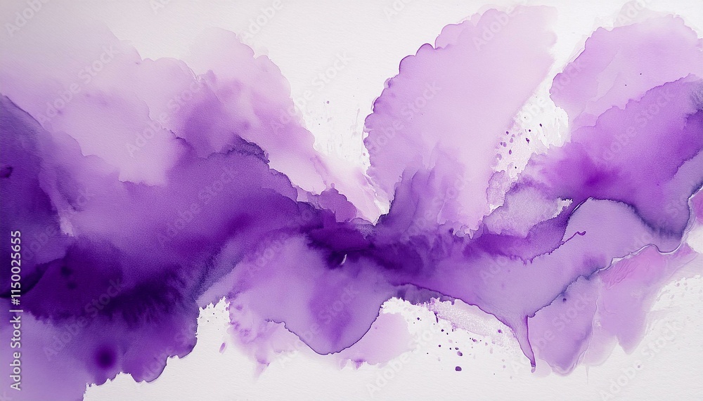 Obraz premium 白い紙に淡い紫色の水彩がゆっくりとにじみ、ボカシ効果で色が広がり、エレガントで静かな雰囲気を醸し出す美しいデザイン。 