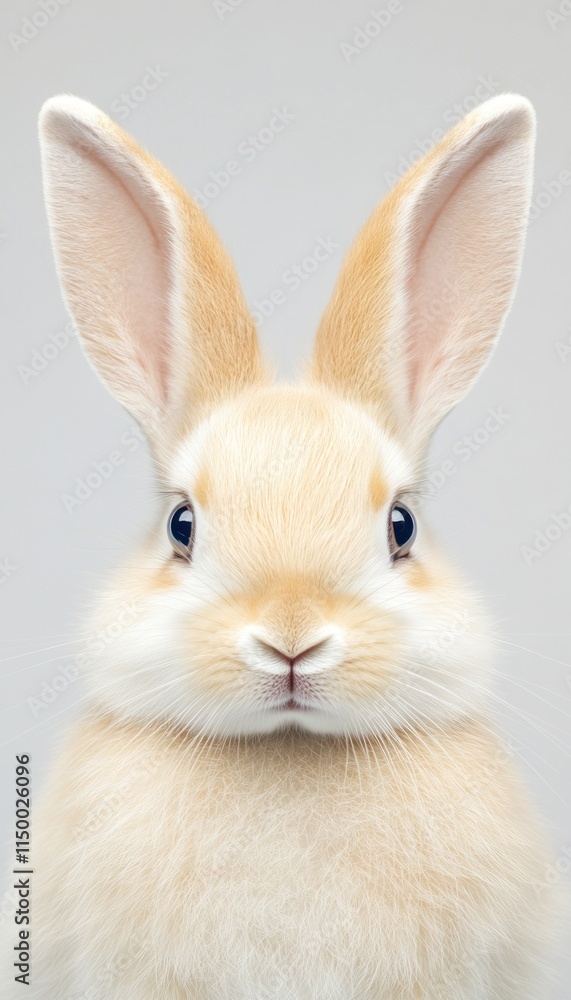 Fototapeta premium A close-up of a cute, light-colored rabbit with large ears and expressive eyes.