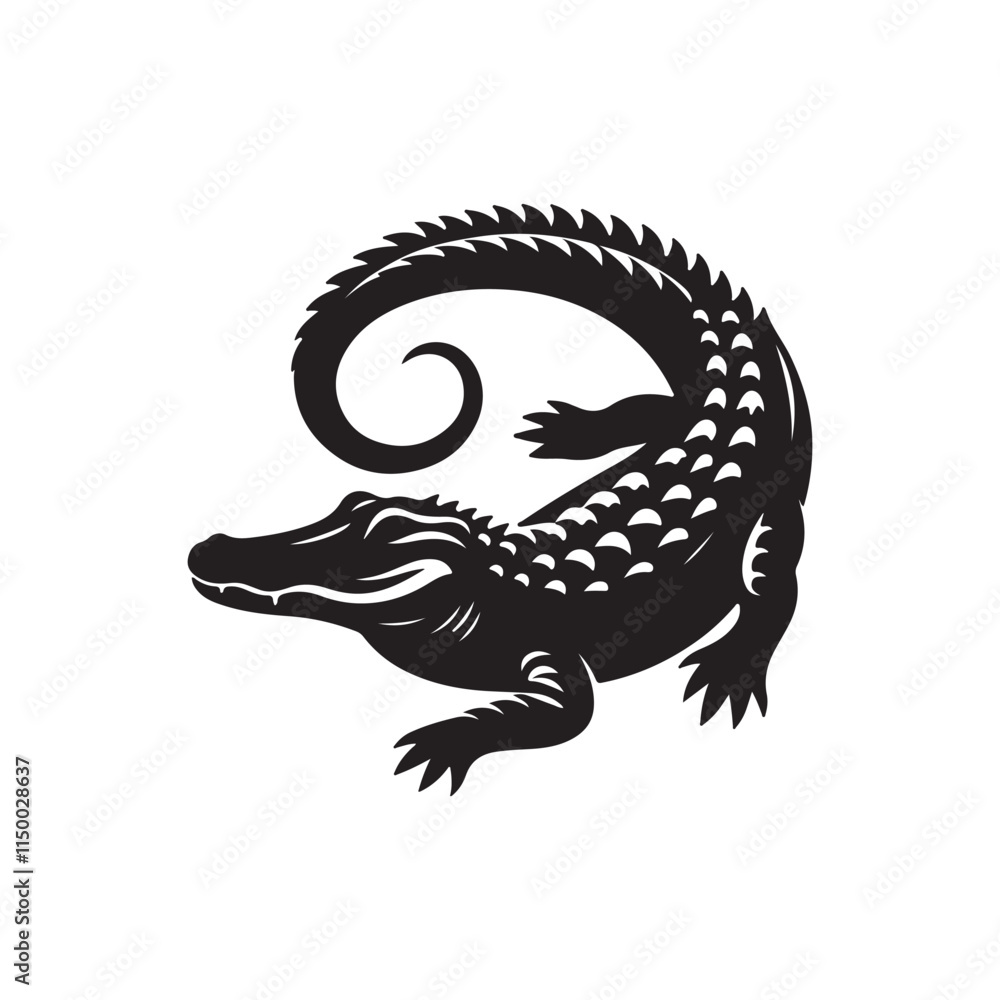 Naklejka premium Black Color Alligator silhouette design Vector Illustration, Solid White Background 11.eps