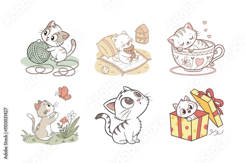 Adorable Kitten Clip art - Cute Cat Illustration Bundle