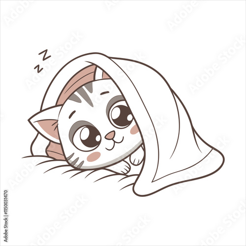 Curious Kitten with a Butterfly - Adorable Cat Illustration