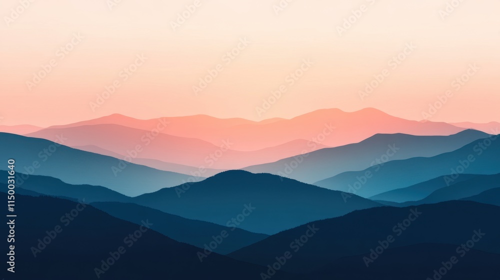 Fototapeta premium Serene Sunset Landscape: Layers of Mountains in Peaceful Hues at Dawn