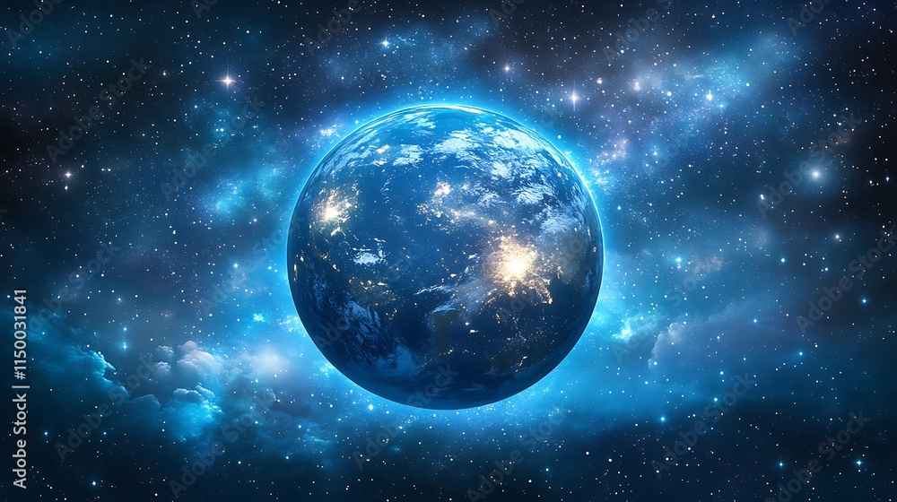 Fototapeta premium The Earth in space a blue night sky with stars