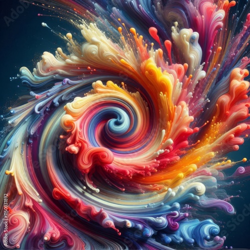 A mesmerizing abstract artwork featuring a vivid spiral of colorful swirls. The dynamic motion of flowing colors creates a sense of energy, making it a visually striking piece perfect for creative