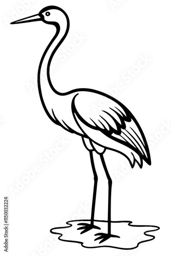 A crane standing in shallow water with one leg lif illustration perfect for nature and wildlife enth