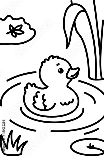 A baby duck swimming in a pond with ripples around illustration perfect for nature and wildlife enth