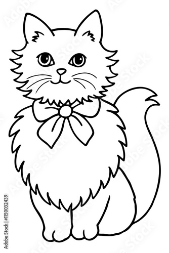 A fluffy persian cat with a big bow on its collar illustration perfect for nature and wildlife enthu