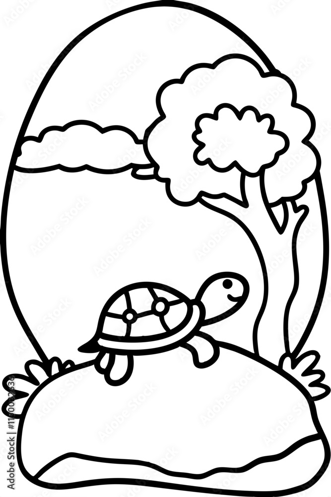 A little turtle sunbathing on a rock illustration perfect for nature and wildlife enthusiasts. A little turtle sunbathing on a rock illustration perfect for nature and wildlife enthusiasts.