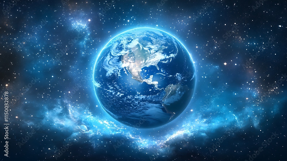 Fototapeta premium The Earth in space a blue night sky with stars