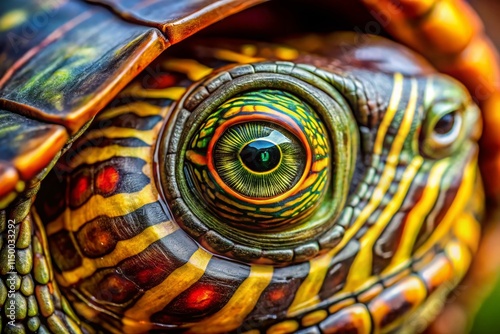 Western Pond Turtle Macro Photography: Eye Close-up, Detailed Shell Texture, Aquatic Reptile photo