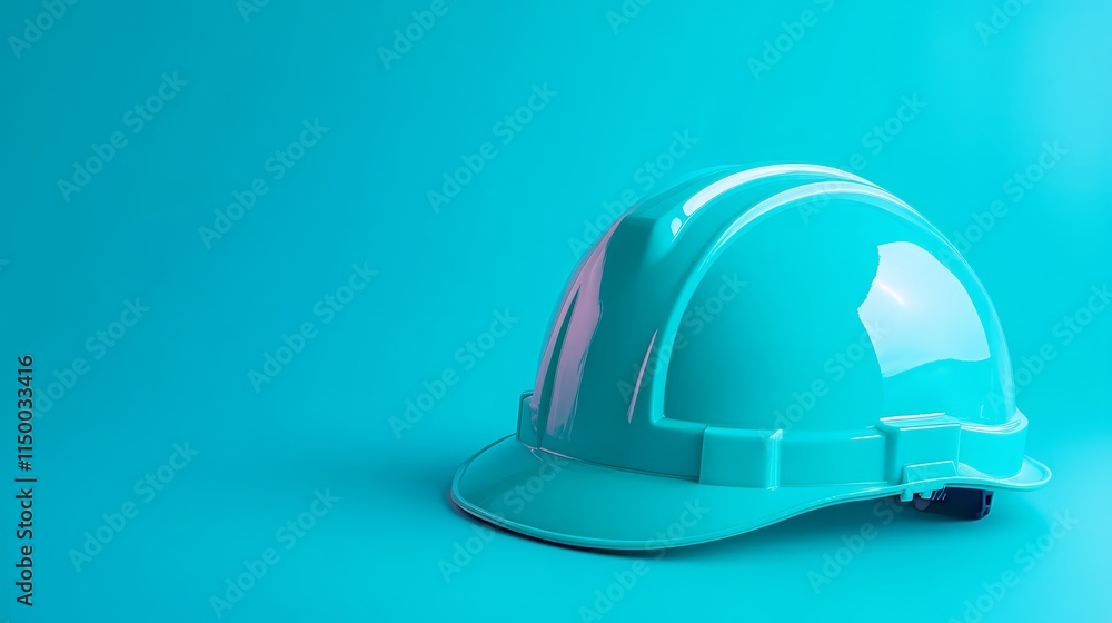 Fototapeta premium Teal Safety Helmet on Blue Background