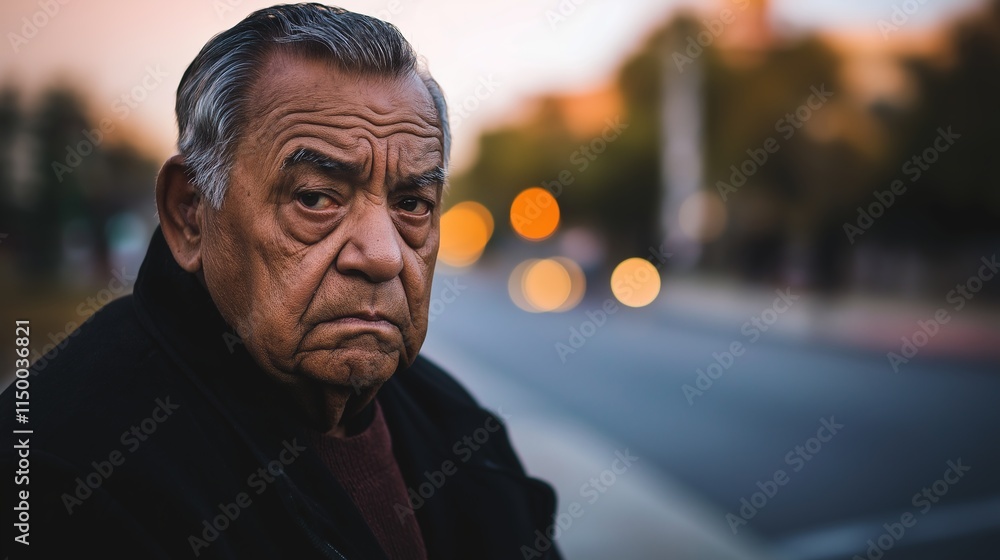 Elderly person standing alone, looking confused and uncertain, capturing the vulnerability and challenges faced by the aging population in modern society. Elderly person standing alone, looking confused and uncertain, capturing the vulnerability and challenges faced by the aging population in modern society.