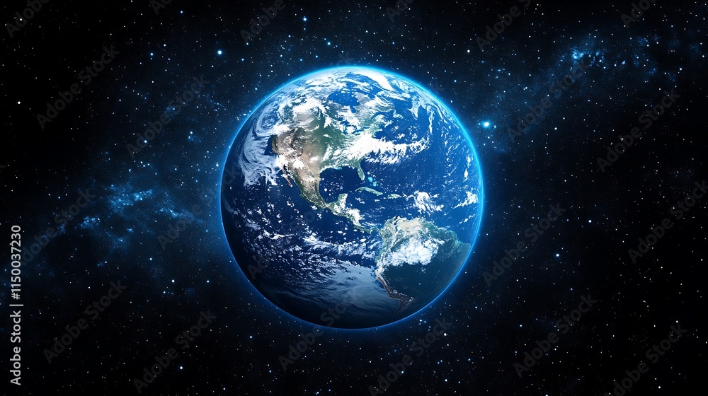 The Earth with blue lights from the city a dark sky galaxy space The Earth with blue lights from the city a dark sky galaxy space