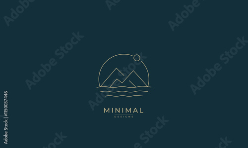 A line art icon logo of a mountain water	
