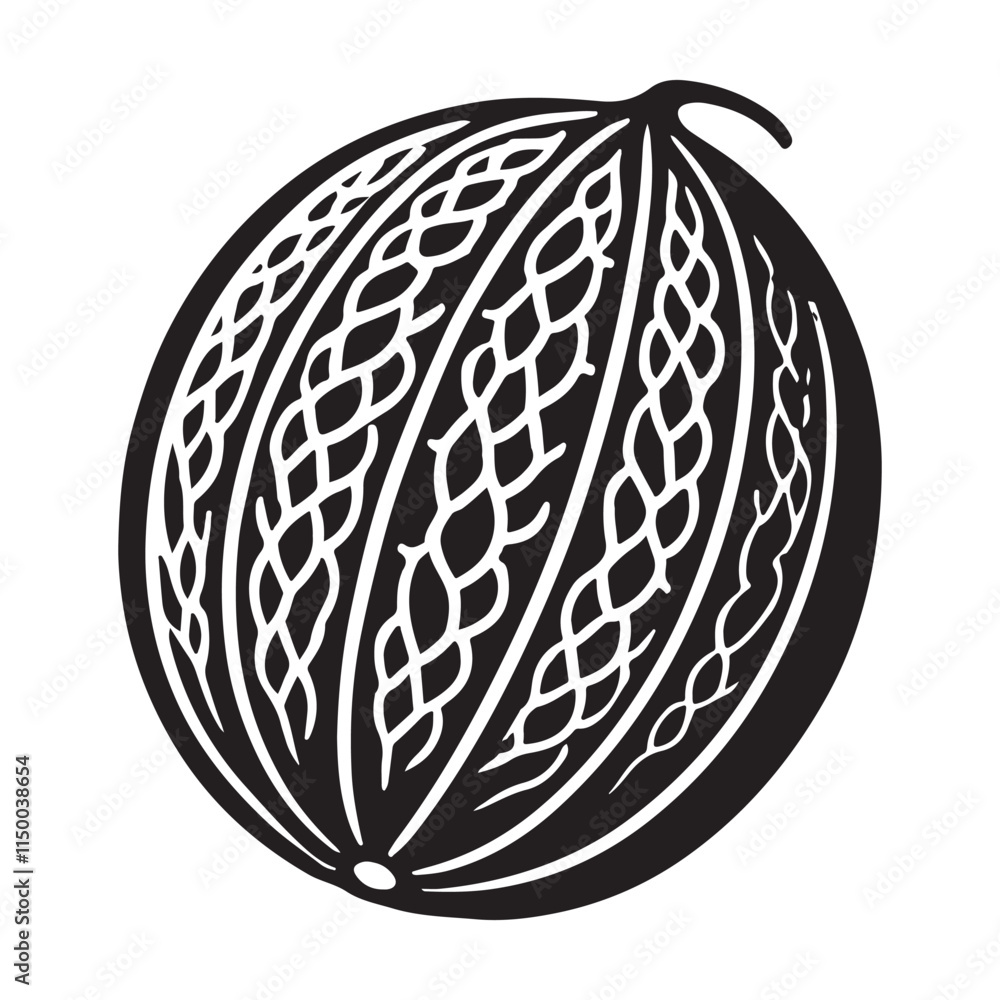 Obraz premium Cantaloupe Silhouette Vector Illustration, Solid White Background.