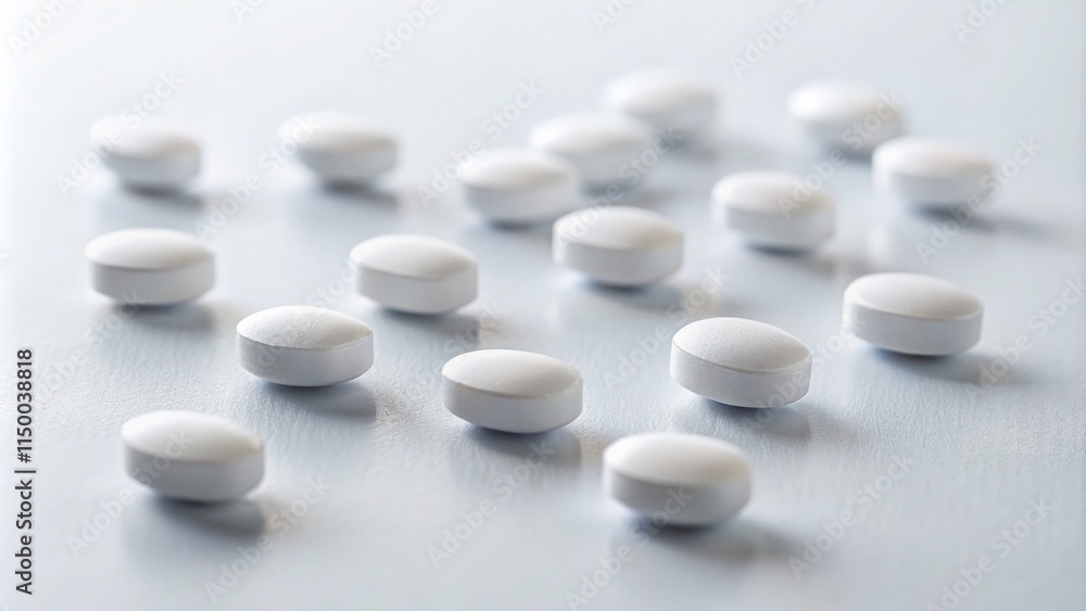 White Pills on White Background: Minimalist Medical Stock Photo White Pills on White Background: Minimalist Medical Stock Photo