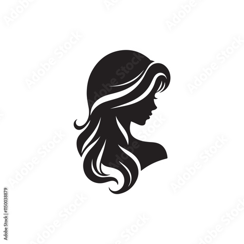 Black Color Woman Hairstyle silhouette design Vector Illustration, Solid White Background 30.eps
