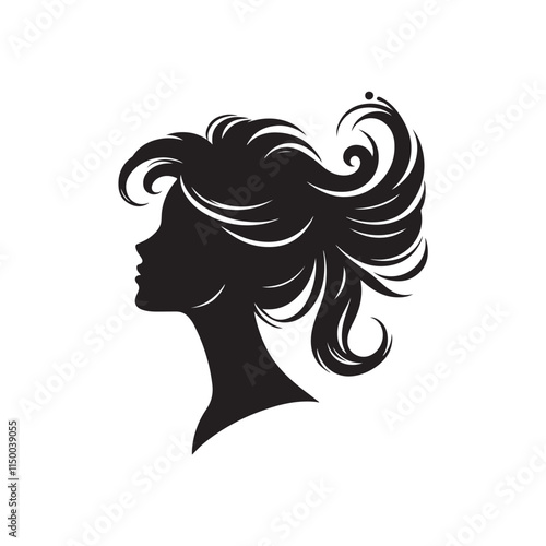 Black Color Woman Hairstyle silhouette design Vector Illustration, Solid White Background 32.eps