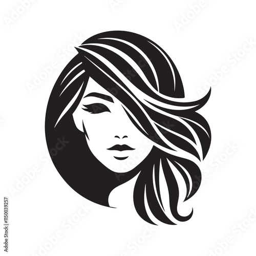 Black Color Woman Hairstyle silhouette design Vector Illustration, Solid White Background 33.eps