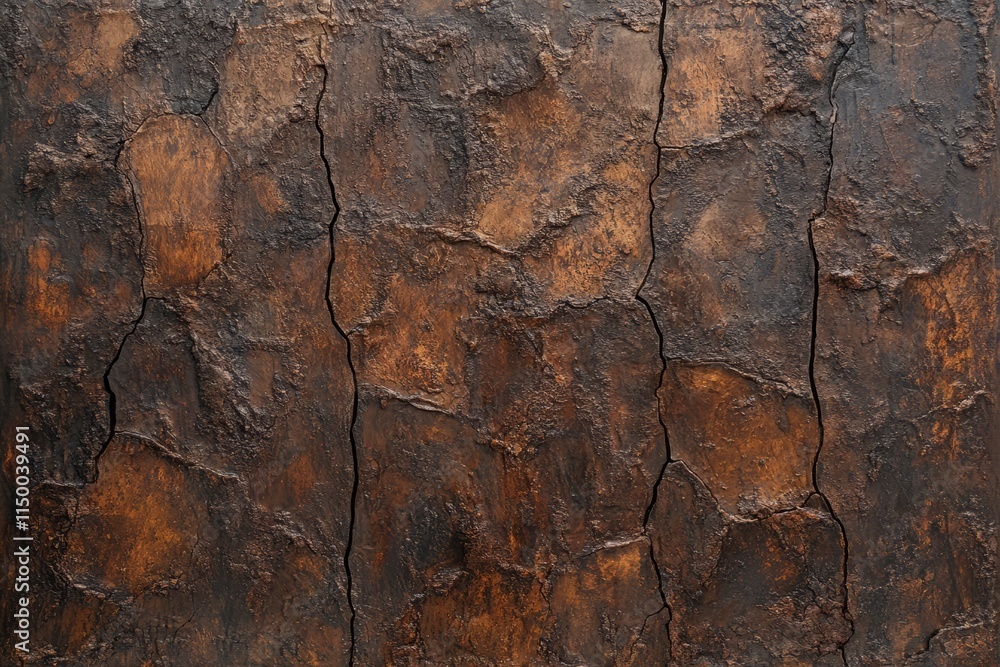 Rough oak bark texture showcasing deep crevices and rich tones under natural light effects Rough oak bark texture showcasing deep crevices and rich tones under natural light effects