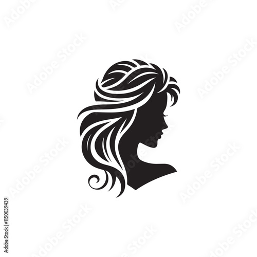 Black Color Woman Hairstyle silhouette design Vector Illustration, Solid White Background 34.eps