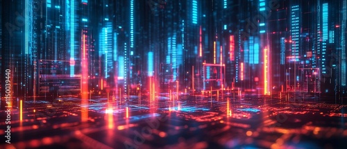 Wallpaper Mural Futuristic digital city skyline with glowing neon lights. Torontodigital.ca