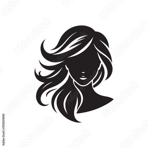 Black Color Woman Hairstyle silhouette design Vector Illustration, Solid White Background 38.eps