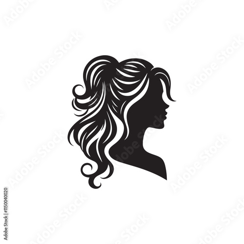Black Color Woman Hairstyle silhouette design Vector Illustration, Solid White Background 37.eps