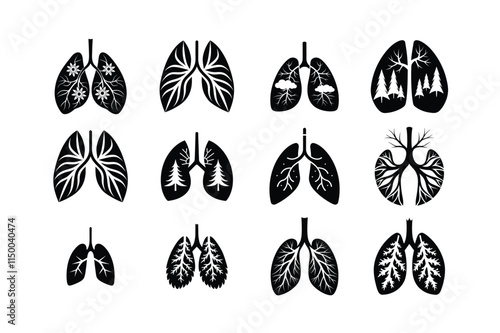 Human Lung Silhouette with Forest Pastel Vector Art and Illustration