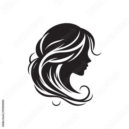 Black Color Woman Hairstyle silhouette design Vector Illustration, Solid White Background 43.eps