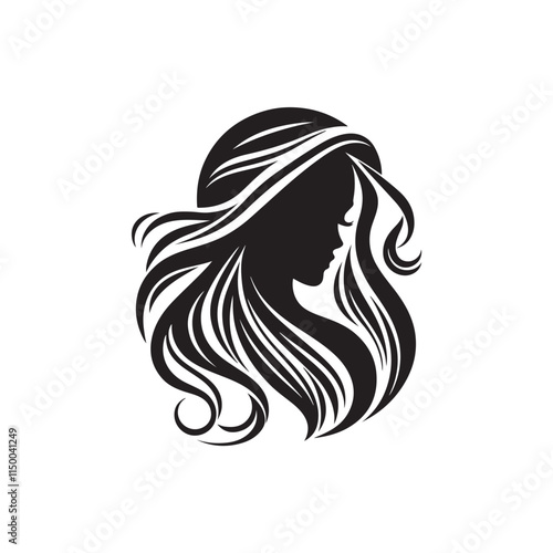 Black Color Woman Hairstyle silhouette design Vector Illustration, Solid White Background 47.eps