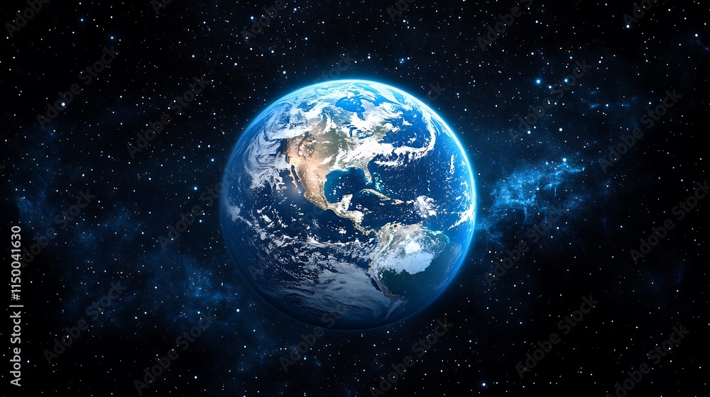 The Earth with blue lights from the city a dark sky galaxy space The Earth with blue lights from the city a dark sky galaxy space