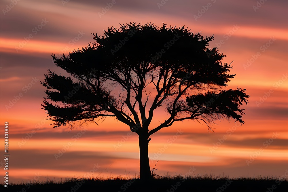Silhouette Tree Sunset Landscape Natures Fiery Golden Hues Silhouette Tree Sunset Landscape Natures Fiery Golden Hues