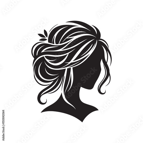 Black Color Woman Hairstyle silhouette design Vector Illustration, Solid White Background 53.eps