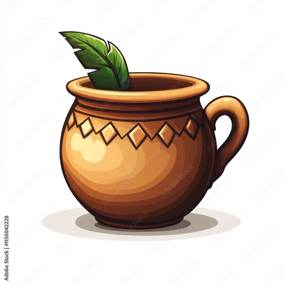A Clay Mug with a Green Leaf Inside A Clay Mug with a Green Leaf Inside