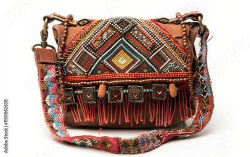 Fashionable Dainty Tribal Crossbody Bag on white background.PNG photo